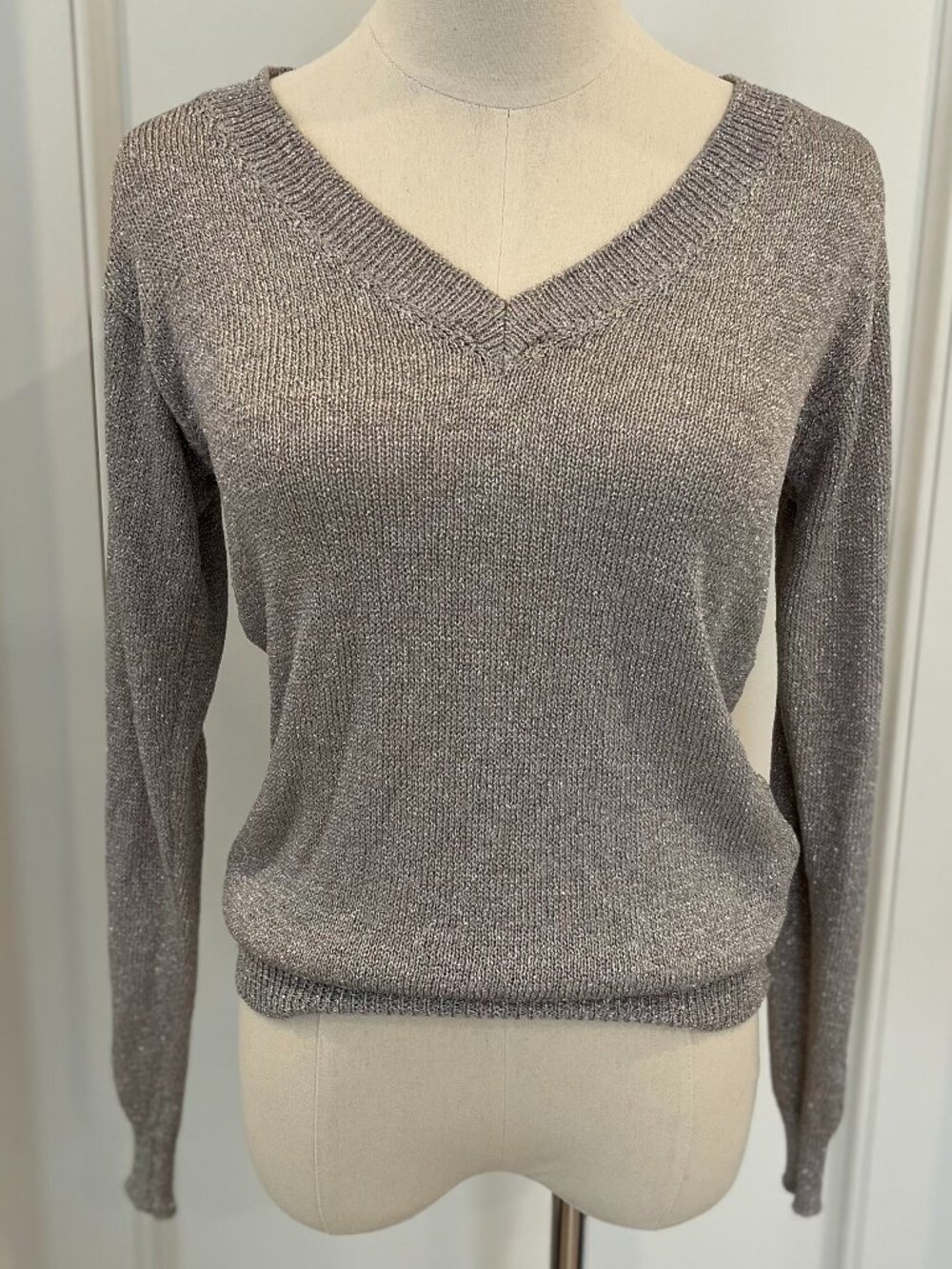 Agnès b. Silver Metallic V-Neck Sweater Size 1